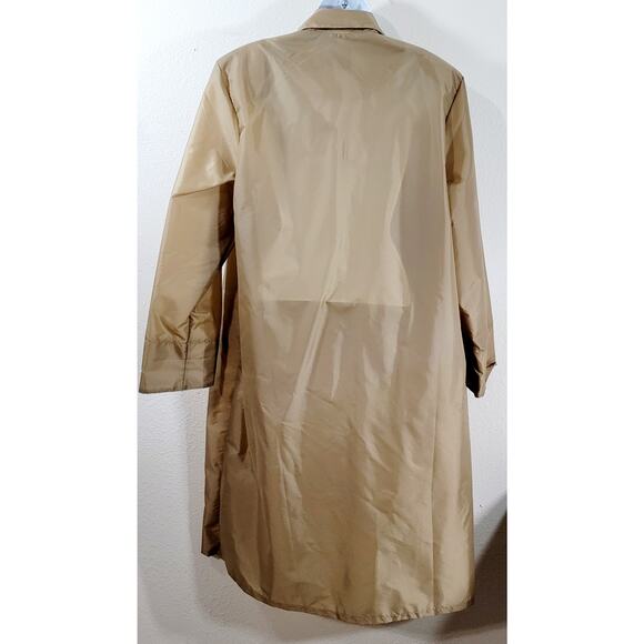 VTG Aqua Sheen Tan Brown Lightweight Raincoat Small Button Up Pocket Collard - Picture 2 of 8